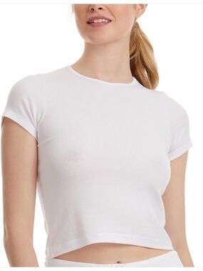 Hanky Panky White Ribbed Short Sleeve Crop Baby Doll T-Shirt NWT (s)